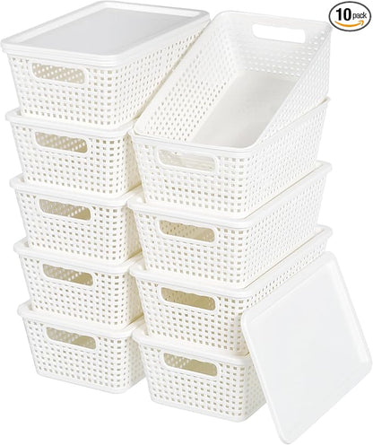Plastic Storage Baskets With Lid, Storage Bins by Anywish