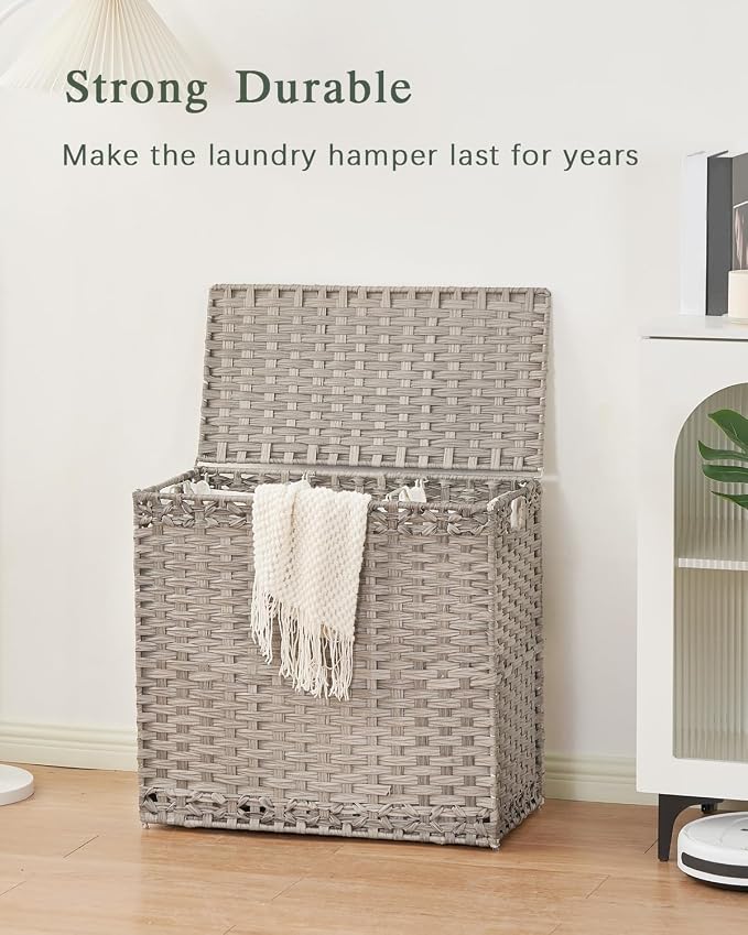 Laundry Hamper with Lid Laundry Basket 132 L Wicker Clothes Hamper, Handwoven - Image 7