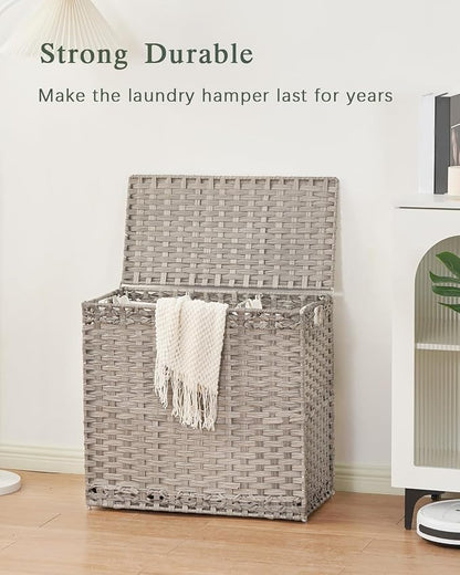 Laundry Hamper with Lid Laundry Basket 132 L Wicker Clothes Hamper, Handwoven - Image 7