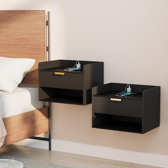 Arbuxzuy Floating Nightstand Set of 2, Wall Mounted Nightstand by Arbuxzuy