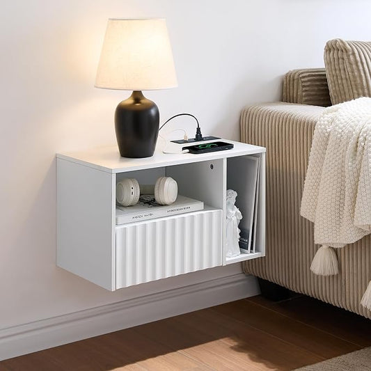 Modern Matte White Fluted Floating Nightstand by BuildHom