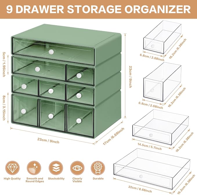 Desk Storage Organizer with 9 Drawers, 4 Tiers Stackable Desktop Craft Storage - Image 3