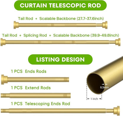Tension Curtain Rod for Windows 28-48 Inch Curtain Rods No Drilling Gold - Image 2