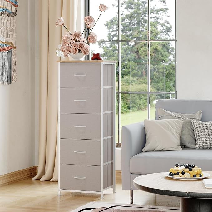 Somdot Tall Dresser for Bedroom, 5 Drawer Storage Cabinet, Ash Grey | Fabric - Image 4