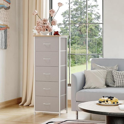 Somdot Tall Dresser for Bedroom, 5 Drawer Storage Cabinet, Ash Grey | Fabric - Image 4