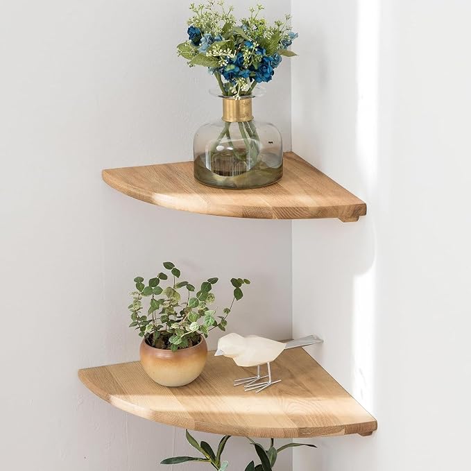 Corner Shelves, Floating Corner Shelf, Round End Wall Mount by Coamily