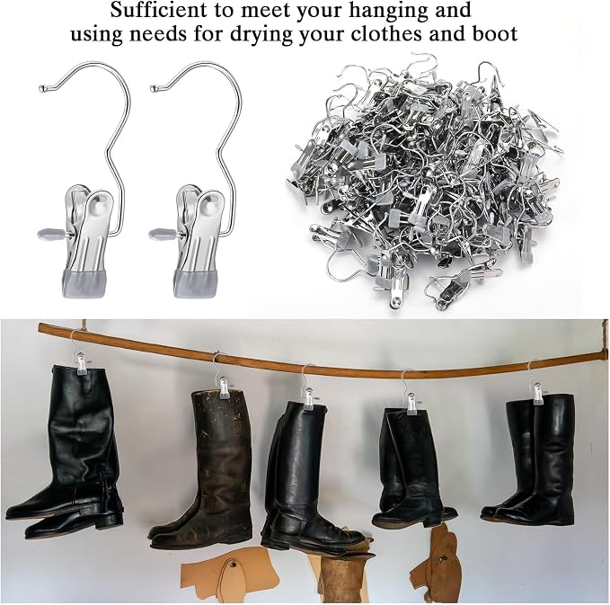 Yinder 150 Pcs Boot Hangers Clips Laundry Hooks Hanging Stainless Steel Clothes - Image 5