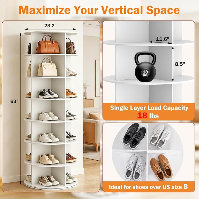 Redlife 360° Rotating Shoe Rack Tower, 7-Tier Lazy Susan Shoe Organizer - Image 2