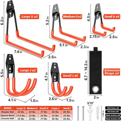 20 Pack Heavy Duty Garage Hooks, Solid Steel Wall Mount Hangers, - Image 2