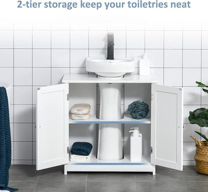 kleankin 23.5" Pedestal Sink Storage Cabinet, Freestanding Bathroom Under Sink - Image 5