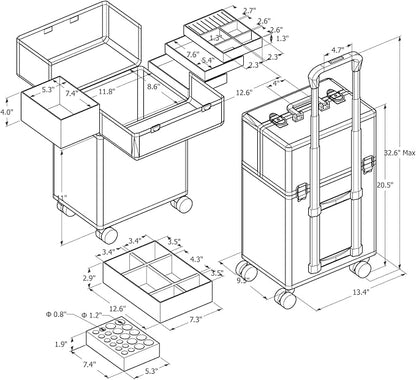 Stagiant Rolling Makeup Train Case Large Storage Cosmetic Trolley 4 Tray - Image 6