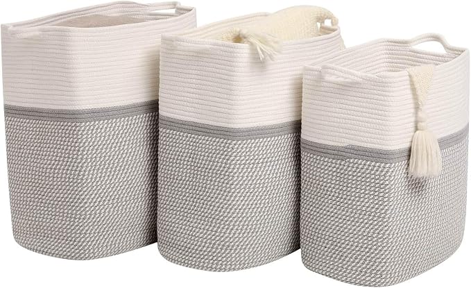 Tall Laundry Basket With Handles, Woven Cotton Rope Big Laundry Hamper Sorters - Image 7