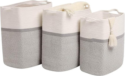 Tall Laundry Basket With Handles, Woven Cotton Rope Big Laundry Hamper Sorters - Image 7