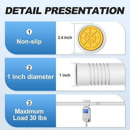 CorkLatta White Shower Curtain Rod 31 to 104 Inch, 1 Inch Diameter Adjustable - Image 3