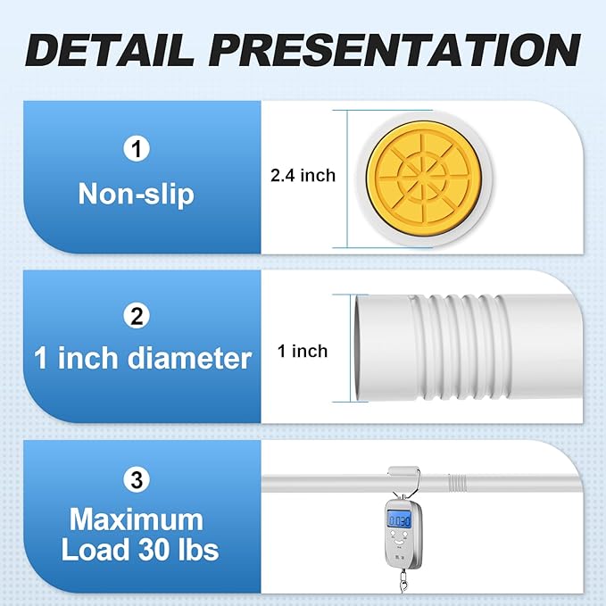 CorkLatta White Shower Curtain Rod 31 to 68 Inch, 1 Inch Diameter Adjustable - Image 3