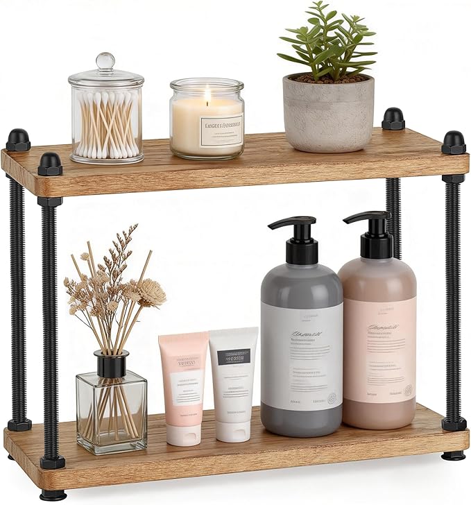 Mkono Bathroom Counter Organizer, 2 Tier Wooden Shelf by Mkono