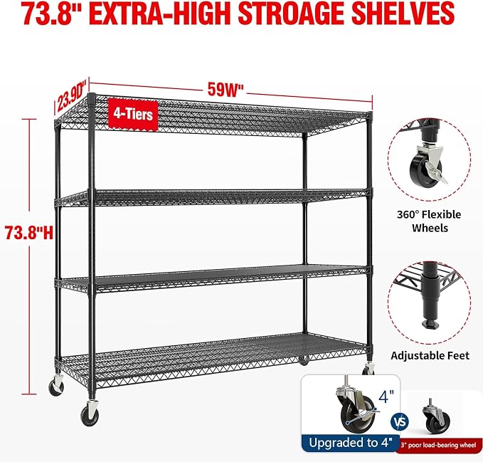 Garvee 4-Tiers Storage Shelves 2640LBS Heavy Duty Metal Shelves - Image 2