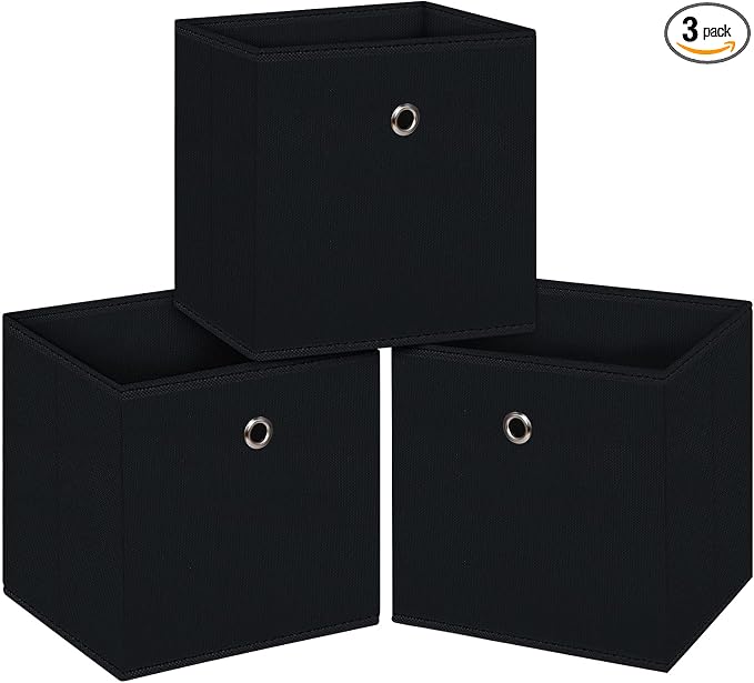 Black Foldable Storage Cubes Bins, 11 Inch Cloth Storage Cube Fabric Storage by NieEnjoy