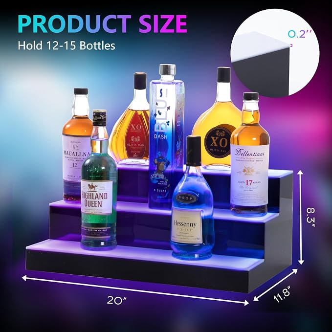Led Lighted Liquor Bottle Display Shelf, 20 Inch 3 Tier Whiskey Rack, Support - Image 3