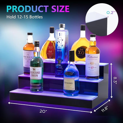 Led Lighted Liquor Bottle Display Shelf, 20 Inch 3 Tier Whiskey Rack, Support - Image 3