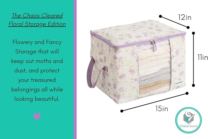 Designer Canvas Clothing Storage Bags 2 Pack Purple Floral Clothes Organizer - Image 7