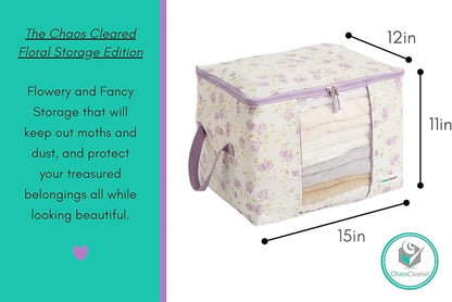 Designer Canvas Clothing Storage Bags 2 Pack Purple Floral Clothes Organizer - Image 7