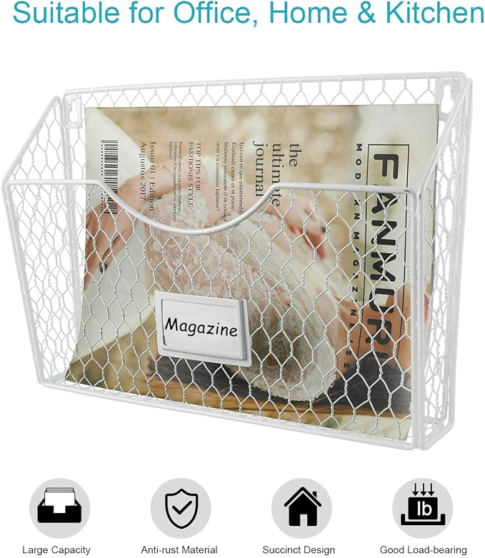 6 Pockets Hanging File Holder Wall Mount Mail Organizer Metal Chicken Wire - Image 2