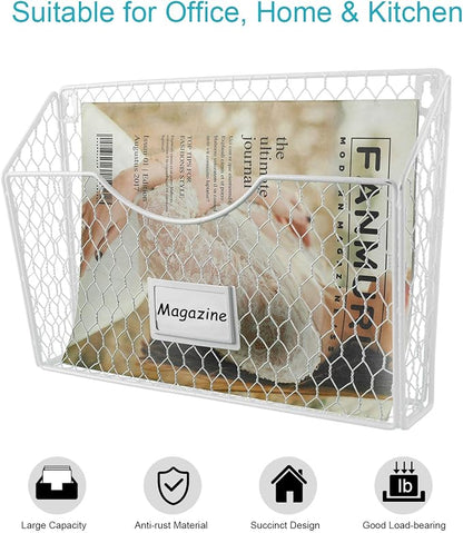 6 Pockets Hanging File Holder Wall Mount Mail Organizer Metal Chicken Wire - Image 2