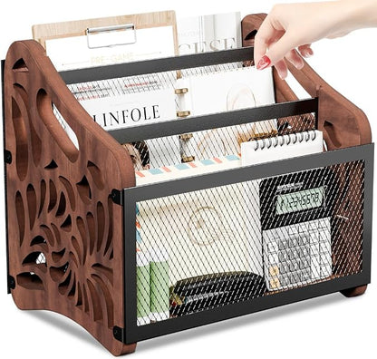 Wood Magazine Holder, 3-Compartment Magazine Rack Floor | Magazines File Holder by QILICHZ