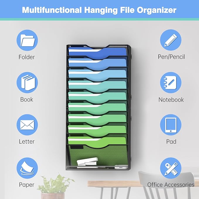 Kuntine.B Wall File Organizer Office Hanging Magazine Holder Wall File Organizer - Image 4
