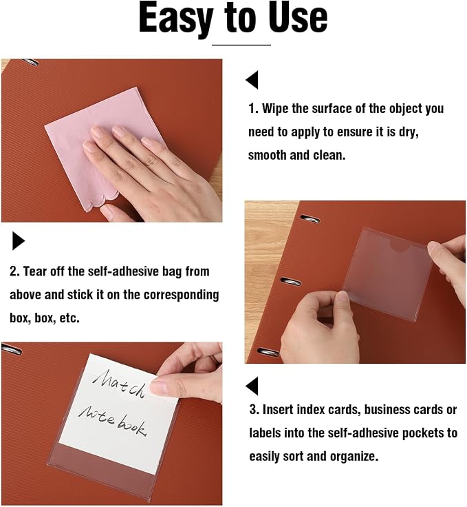 52 Pack Self-Adhesive Index Card Pockets 3.5 x 3.5 in, And Library Cards; Easy - Image 3