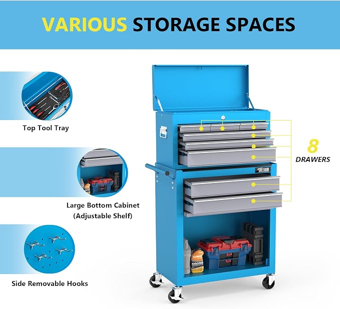 TUFFIOM 8-Drawer Rolling Tool Chest w/Lock, Tool Storage Cabinet w/Wheels - Image 4
