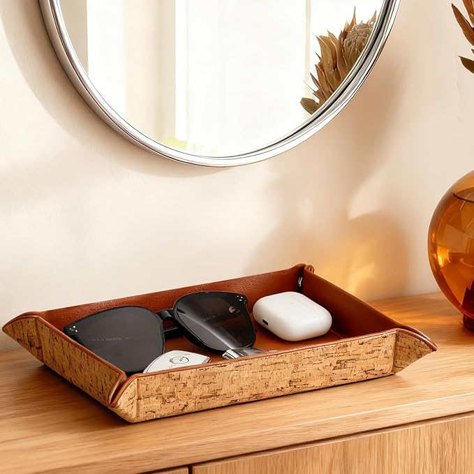 EZDeco PU Leather Valet Tray Premium Nightstand Organizer Caddy Holder - Image 4