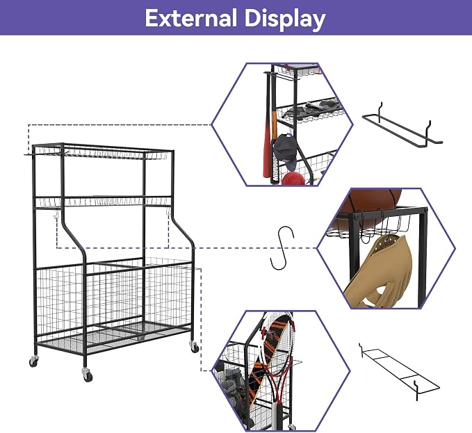 WALMANN Garage Ball and Sports Equipment Organizer, Ball Storage Rack - Image 5