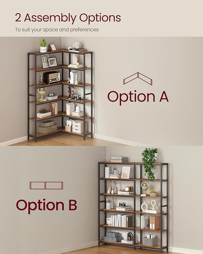 VASAGLE 6 Tier Bookshelf with Metal Frame, Convertible Industrial Corner Shelf - Image 4
