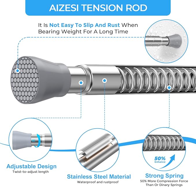 AIZESI Small Tension Curtain Rod 16-26 Inch Adjustable No Drilling, No Slip - Image 3