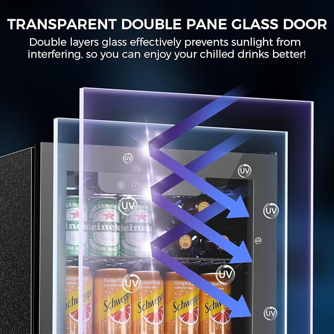 68 Cans Beverage Refrigerator Cooler, 1.7 cu.ft Mini Fridge Glass Door Drink - Image 5