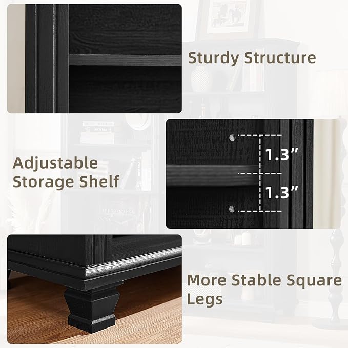 70" Tall Black Bookshelf, 5 Tier Wooden Book Shelf - Image 8