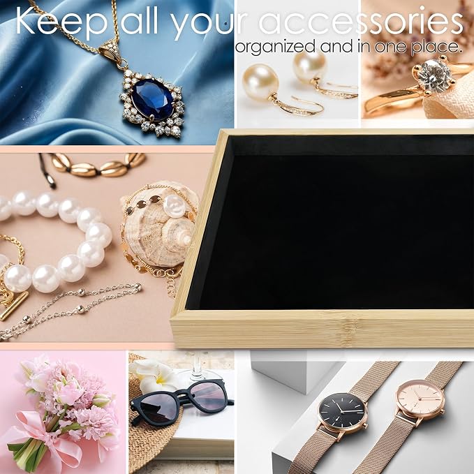 MOOCA 2 Pcs Bamboo Jewelry Display Tray, Presentation Tray, Organizer - Image 5