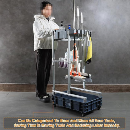 Rolling Cleaning Cart with Mop & Broom Organizer ， Convenient Storage Cart - Image 3