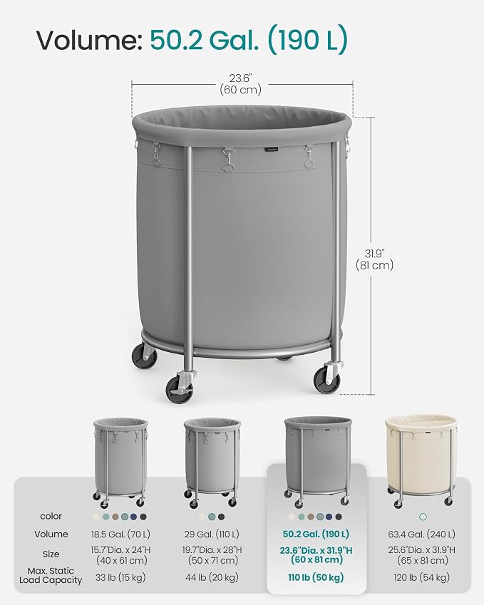 SONGMICS Laundry Basket, Rolling Steel Frame - Image 7