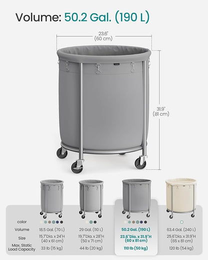 SONGMICS Laundry Basket, Rolling Steel Frame - Image 7
