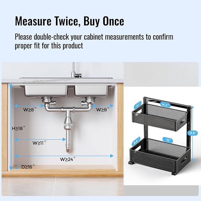 Under Sink Organizer, Silk-Smooth Metal Sliding Drawer Organizers and Storage - Image 2