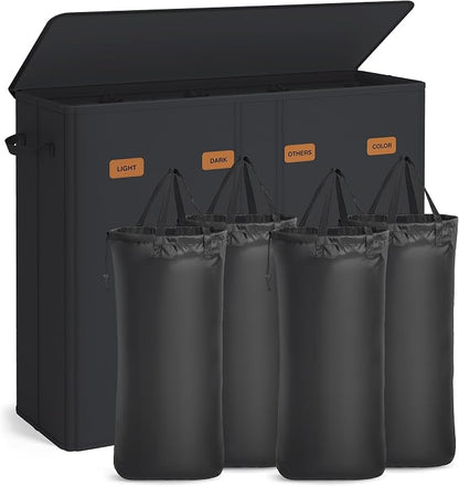 SONGMICS 55.4 Gallon Laundry Hamper, 4-Compartment Laundry Basket Sorter by SONGMICSbySONGMICSHOME