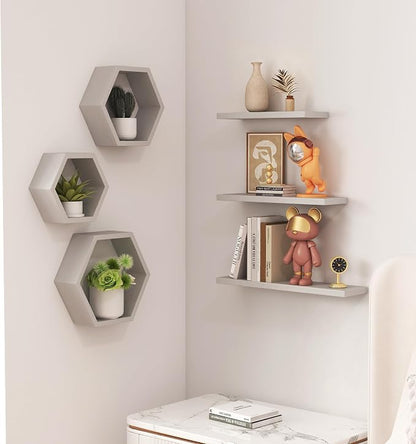 Wooden Hexagon Floating Shelves Wall Mounted, Rustic Honeycomb Shelves - Image 6