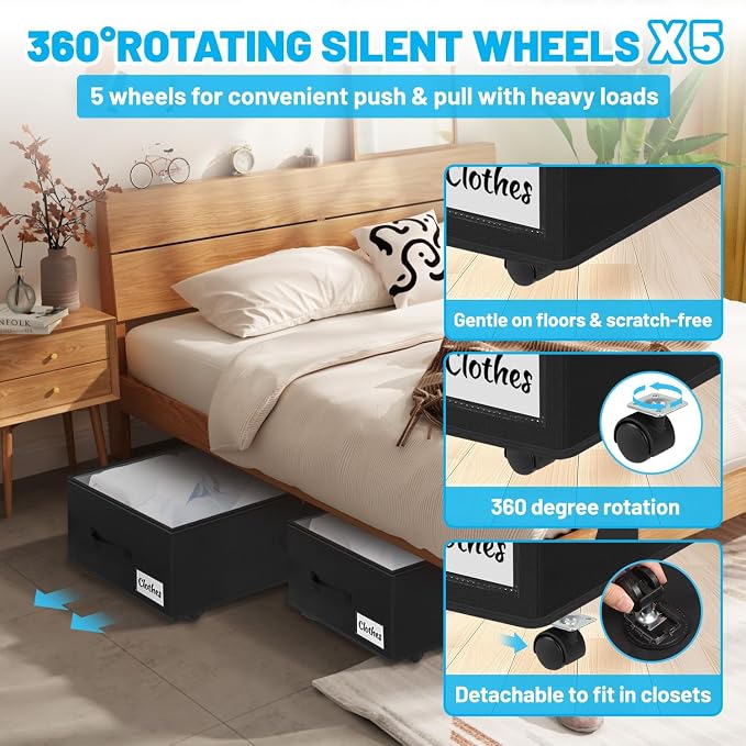 Under Bed Storage with Wheels, Quick Assembly Underbed Shoe Storage Containers - Image 4