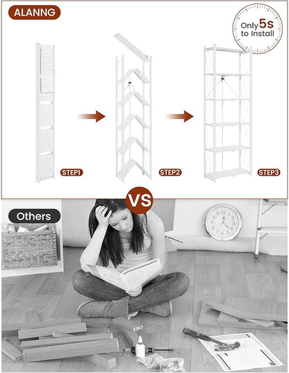 ALANNG 73.6 Inch Folding Bookshelf, 6 Tier Metal Bookcase and Bookshelves | - Image 4
