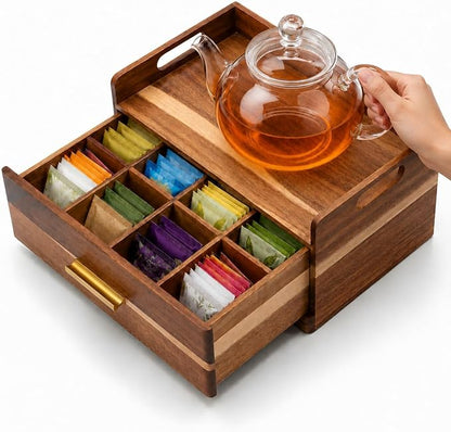 Acacia Wood Tea Bag Organizer for Countertop, Tea Holder Organizer by SevenJungle