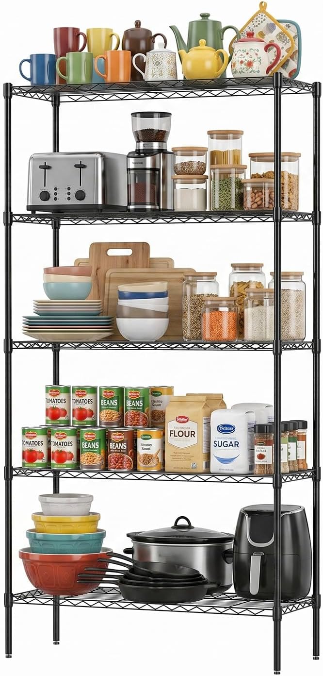 FDW | 5-Tier Wire Shelf | 36" x 14" x 72" | Black | Storage Shelves by FDW