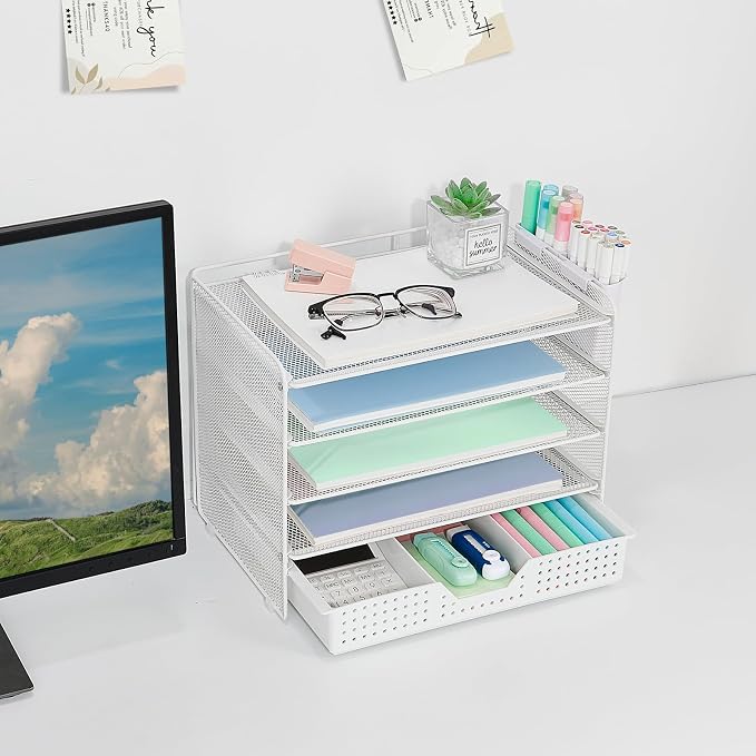 LEKETREE Desk Organizer and Accessories, 5-Tier Paper Letter Tray Organizer - Image 4